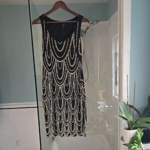 Aqua Black and Gold Chain Pattern Mini Dress